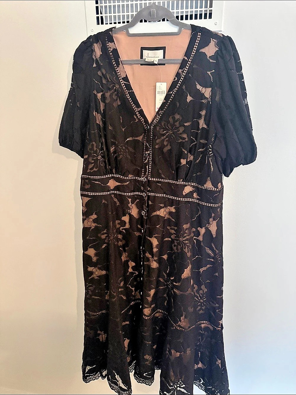 Anthropologie Dahlia Floral Lace Midi Dress Black 22W NWT